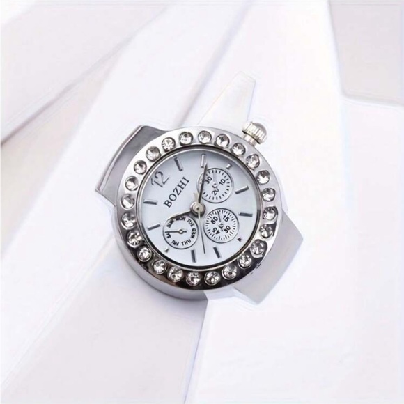 Fashion Three Circle Dial Adjustable Strap Inlaid Rhinestone Ring Quartz Watch - Picture 2 of 4